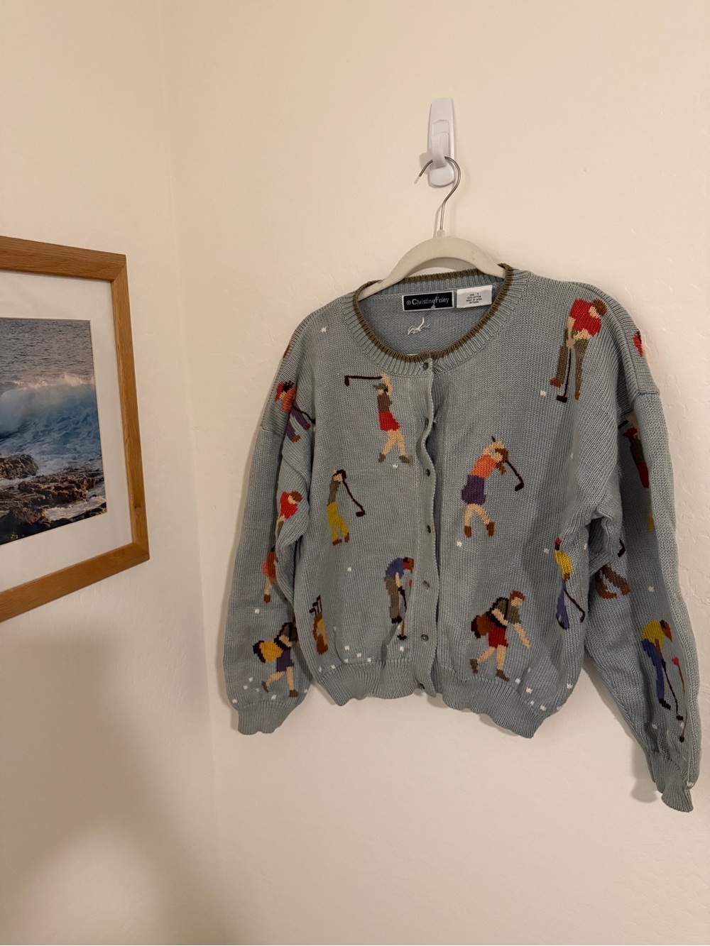 Rare Christine Foley Vintage Golfer Knit Cardigan - Picture 3 of 4